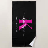 Schwarzweiß-Rosa-Monogramm Strandtuch (Vorderseite)