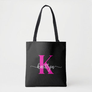 Schwarzweiß-Rosa-Monogramm Tasche