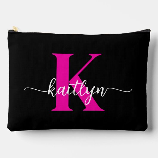 Schwarzweiß-Rosa-Monogramm Zubehörtasche (Vorderseite)