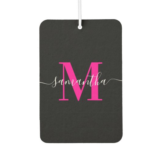 Schwarzweiß-Rosa-Signatur Modernes Monogramm-Foto Autolufterfrischer (Vorderseite)