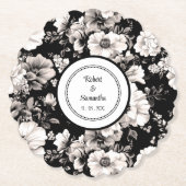 Schwarzweiß-Rose Hochzeitskerzen Untersetzer (Vorderseite)