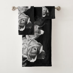 Schwarzweiss-Rosen Badhandtuch Set