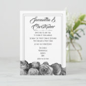 Schwarzweiss-Rosen-Blumenhochzeit Einladung (Stehend Vorderseite)