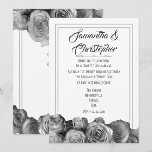 Schwarzweiss-Rosen-Blumenhochzeit Einladung
