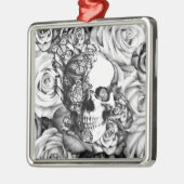 Schwarzweiss-Rosenschädel mit Schmetterlingen Silbernes Ornament (Links)