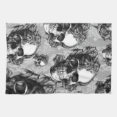 Schwarzweiss-Rosenschädelmuster, Hand gezeichnet Geschirrtuch (Horizontal)