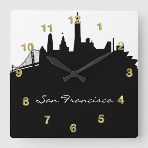 Schwarzweiss-San Francisco Skyline Quadratische Wanduhr