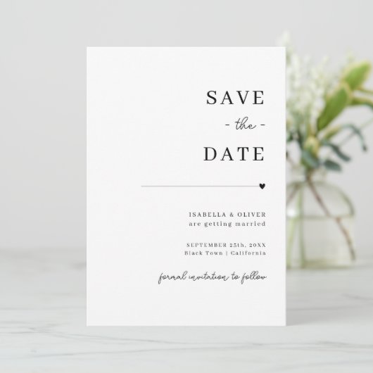 Schwarzweiß Save the Date Minimalistisch Einladung (Stehend Vorderseite)