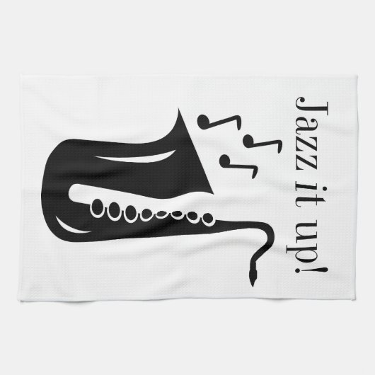 Schwarzweiss-Saxophonmonogramm-Geschirrtuch Geschirrtuch (Horizontal)