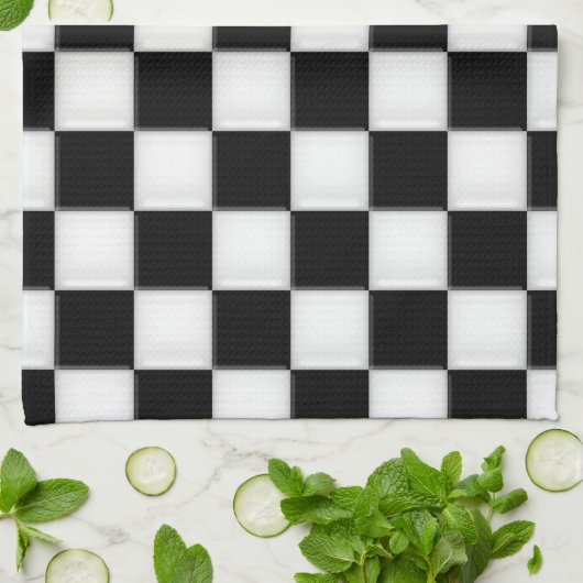 Schwarzweiss-Schachbrettmuster Geschirrtuch (Gefaltet)