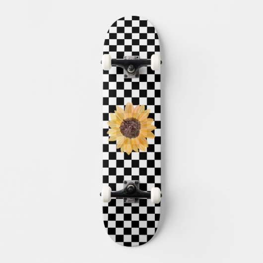 Schwarzweiß-Schachtel und Sonnenblumen-Druck Skateboard (Vorderseite)