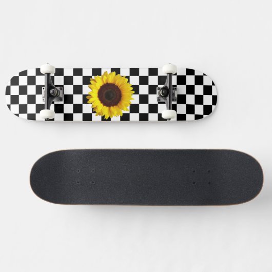 Schwarzweiß-Schachtel und Sonnenblumen-Druck Skateboard (Horizontal)