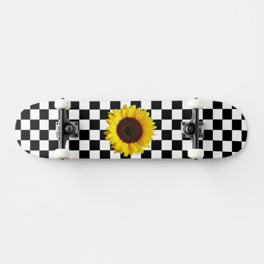 Schwarzweiß-Schachtel und Sonnenblumen-Druck Skateboard (Horizontal)
