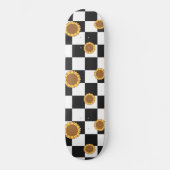Schwarzweiß-Schachtel und Sonnenblumen-Druck Skateboard (Vorderseite)
