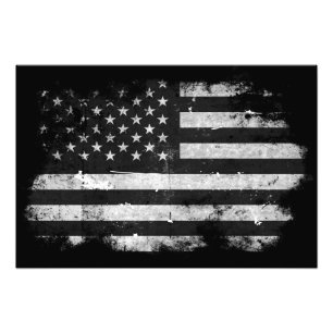 Schwarzweiss-Schmutz-amerikanische Flagge Fotodruck
