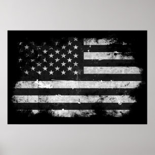 Schwarzweiss-Schmutz-amerikanische Flagge Poster
