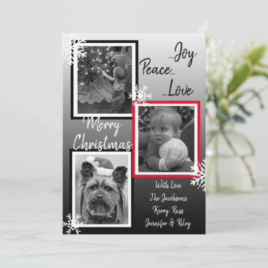 Schwarzweiß-Schneeflocken Foto Weihnachten Einladung (Stehend Vorderseite)