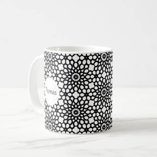 Schwarzweiß-Schneeflocken-Muster-Tasse Kaffeetasse (Vorderseite Links)