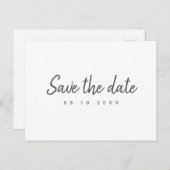 Schwarzweiß-Schriftzeichen Save the Date Ankündigungspostkarte (Vorne/Hinten)