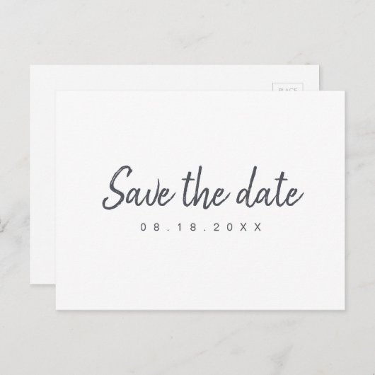 Schwarzweiß-Schriftzeichen Save the Date Ankündigungspostkarte (Vorne/Hinten)