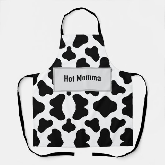 Schwarzweiß-Schürze "Hot Momma" Cowhid-Design Schürze (Vorderseite)