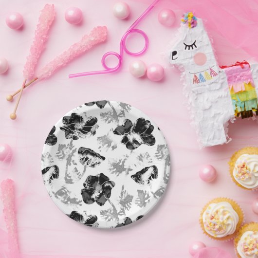 Schwarzweiß, Schwarz, Weiß, Blume, Pappteller (Party)