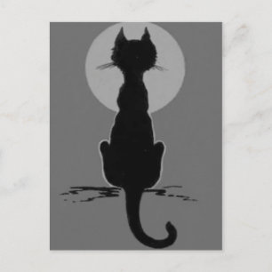 Schwarzweiß-Schwarzkatze Vollmond Postkarte