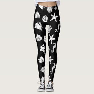 Schwarzweiss-Seeseegeschöpf-Strand-Thema Leggings