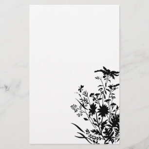 Schwarzweiss-Silhouette-Blumen… Briefpapier