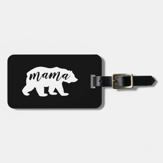 Schwarzweiss-Skript-Mutter Bear Silhouette Gepäckanhänger (Vorderseite horizontal)