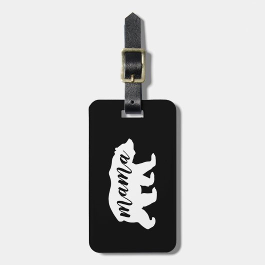 Schwarzweiss-Skript-Mutter Bear Silhouette Gepäckanhänger (Vorderseite vertikal)