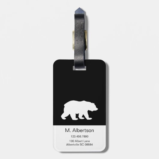 Schwarzweiss-Skript-Mutter Bear Silhouette Gepäckanhänger (Rückseite vertikal)