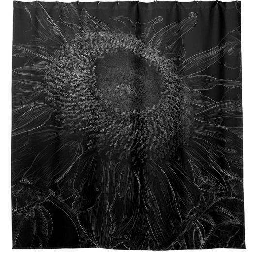Schwarzweiss-Sonnenblume-Skizze-Entwurf Duschvorhang (Vorderseite)