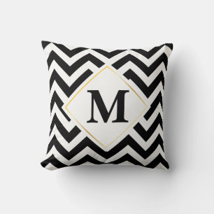 Schwarzweiss-Sparren-Monogramm Kissen