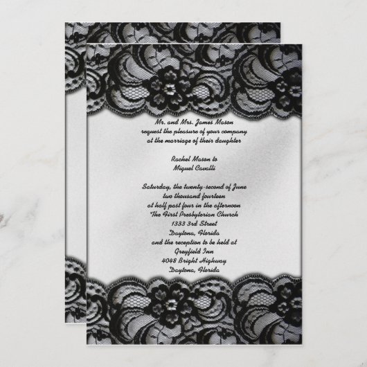 Schwarzweiss-Spitze lädt ein Einladung (Vorne/Hinten)