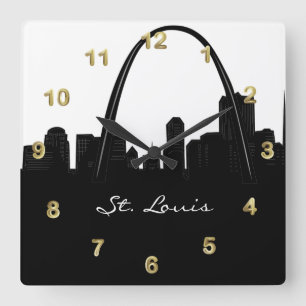 Schwarzweiss-St.- LouisSkyline Quadratische Wanduhr