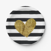 Schwarzweiss-Streifen-Goldherz Pappteller (Vorderseite)