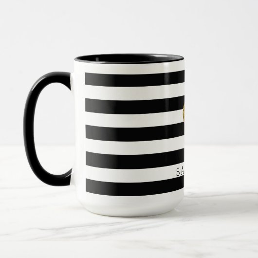 Schwarzweiss-Streifen-Goldherz Tasse (Links)