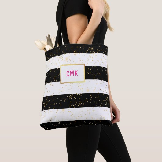 Schwarzweiss-Streifen mit GoldConfetti Tasche (Von Nahem)