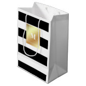 Schwarzweiss-Streifen mit Imitat-Goldmonogramm Mittlere Geschenktüte (Rückseite Schrägansicht)