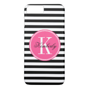 Schwarzweiss-Streifen mit rosa Monogramm Case-Mate iPhone Hülle