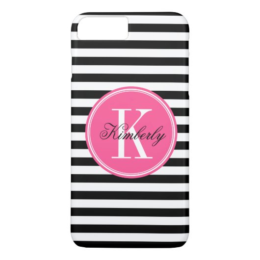 Schwarzweiss-Streifen mit rosa Monogramm Case-Mate iPhone Hülle (Rückseite)