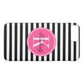 Schwarzweiss-Streifen mit rosa Monogramm Case-Mate iPhone Hülle (Rückseite (Horizontal))