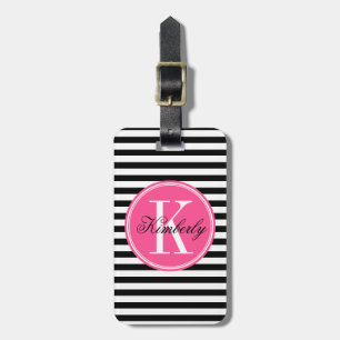 Schwarzweiss-Streifen mit rosa Monogramm Gepäckanhänger