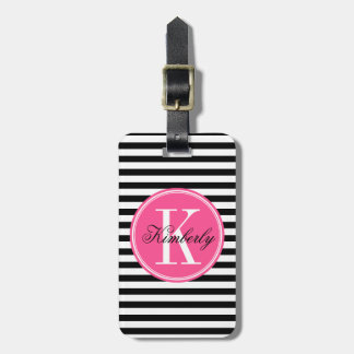 Schwarzweiss-Streifen mit rosa Monogramm Gepäckanhänger