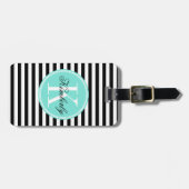 Schwarzweiss-Streifen mit Türkis-Monogramm Gepäckanhänger (Vorderseite horizontal)