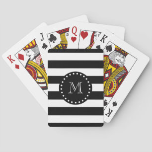 Schwarzweiss-Streifen-Muster, schwarzes Monogramm Spielkarten