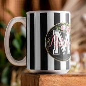 Schwarzweiß Streifen pink Floral Monogramm Kaffeetasse