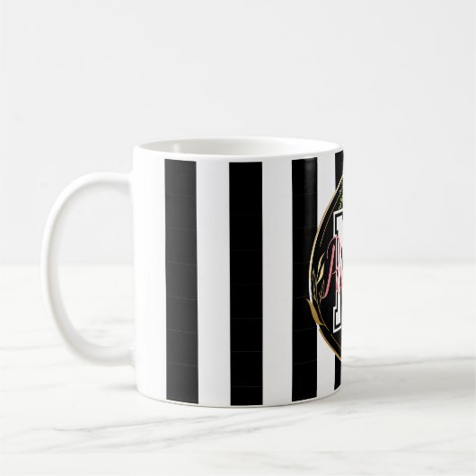Schwarzweiß Streifen pink Floral Monogramm Kaffeetasse (Links)