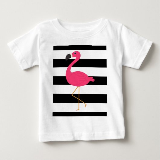 Schwarzweiss-Streifen-Rosa-Flamingo Baby T-shirt (Vorderseite)